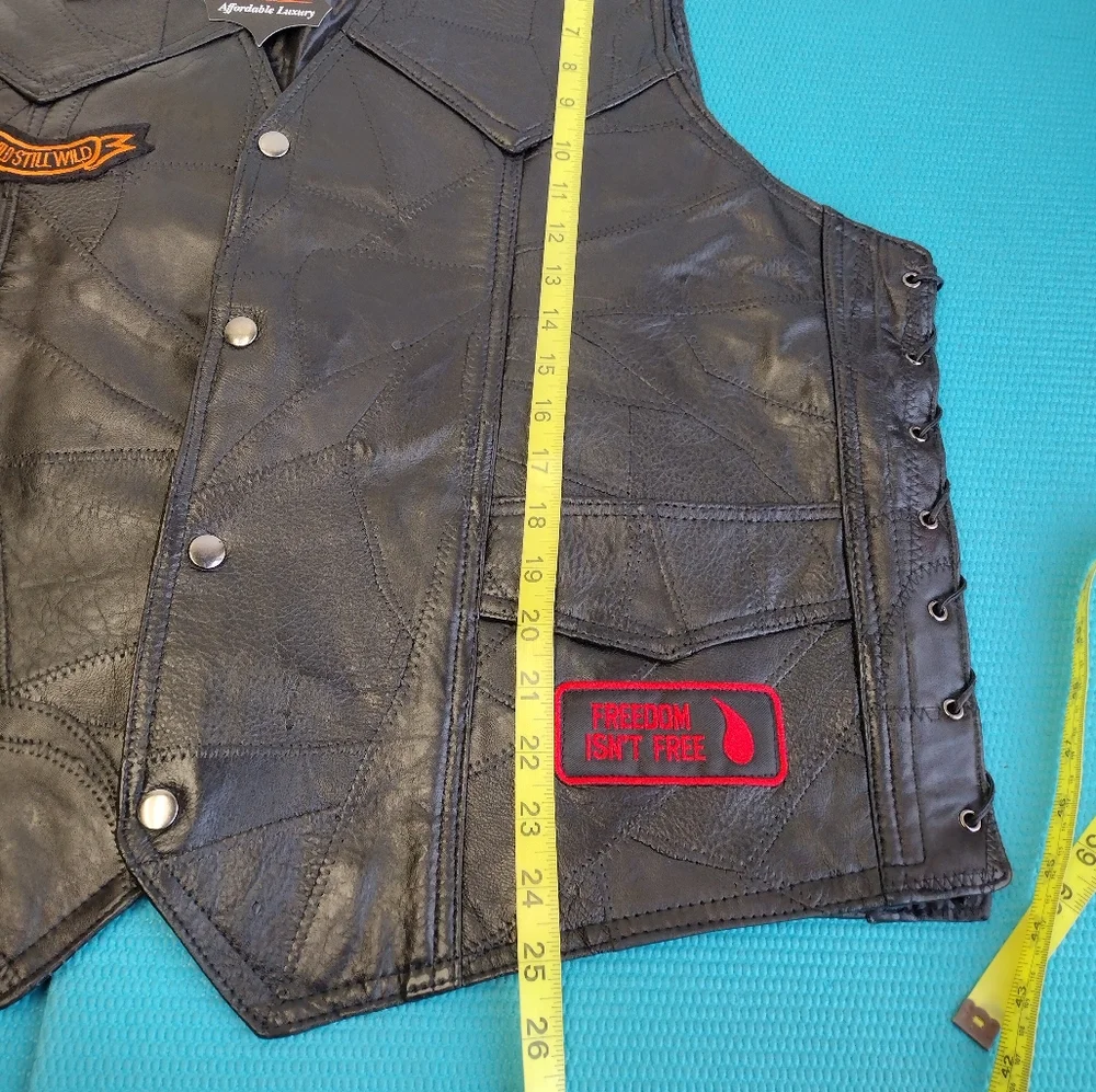 Diamond Plate Buffalo Mens Leather Vest Embroidered Patches 2X New